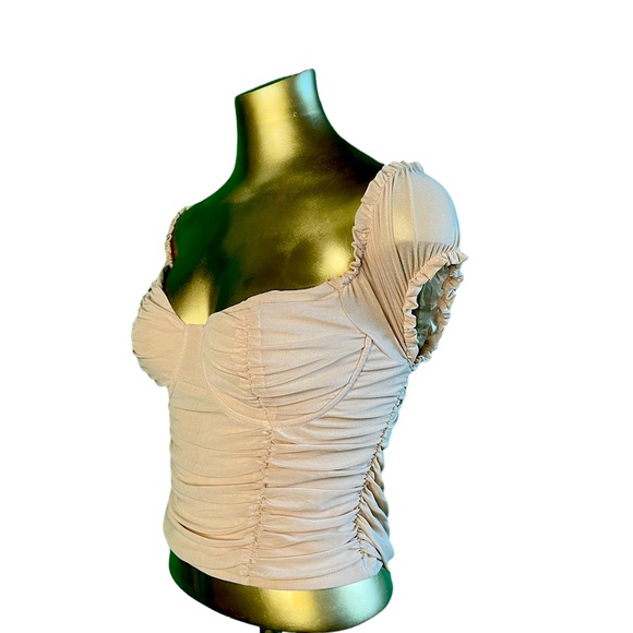 just polly Tops - Tan Nude peasant Corset Top Fairy Core Just Polly